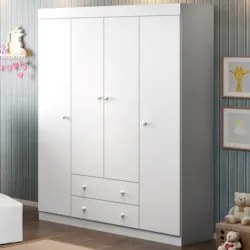 Guarda Roupa Infantil 4 Portas 2 Gavetas Ellie Z39 Branco - Mpozenato