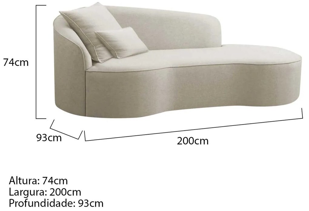 Divã Recamier Curvo Sala de Estar Recepção Inglaterra 200cm Lado Direito Bouclé