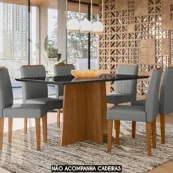 Mesa de Jantar Retangular 160cm 6 Lugares Zuma Ypê/Preto N02 - Mpozena