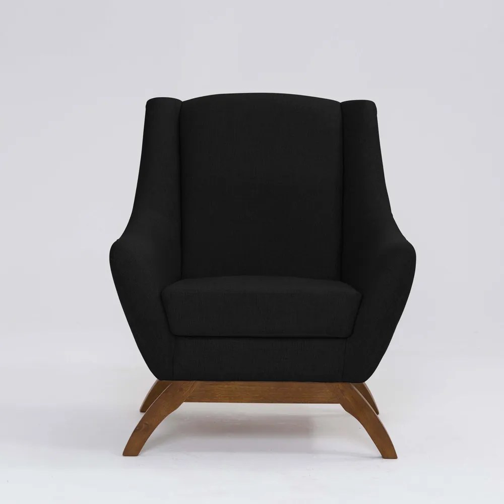 Poltrona Decorativa Mildred D07 Pés Madeira Linho Preto - D'Rossi