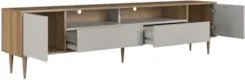 Rack TV 75 Pol 200cm Com LED Pés Palito Caza Mel/Arenas A05 - Mpozenat