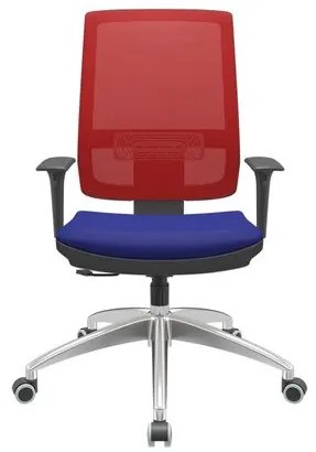 Cadeira Office Brizza Tela Vermelha Assento Aero Azul RelaxPlax Base Aluminio 120cm - 63824 Sun House