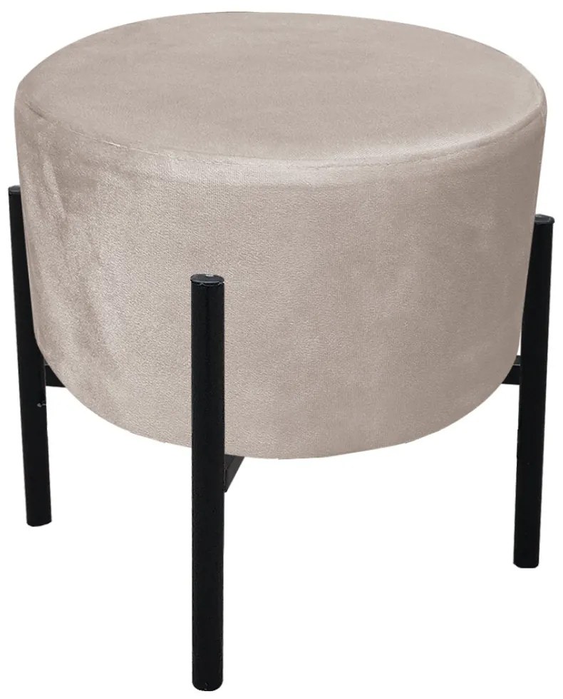 Kit 2 Puffs Iron Suede Base Preto Palito - Bege