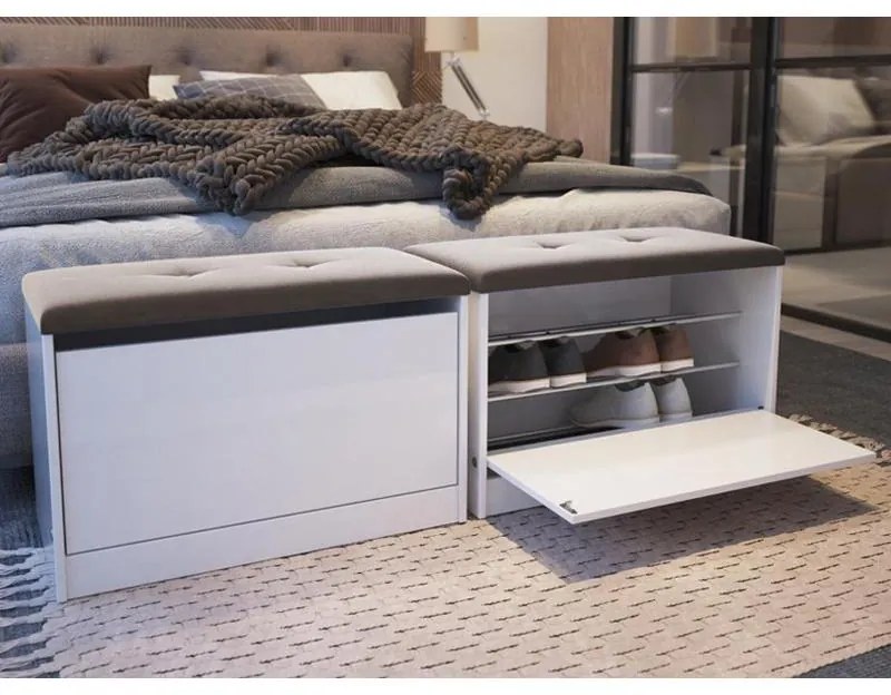 Sapateira Puff Cama Quarto Multifuncional Decoração Branco/marrom
