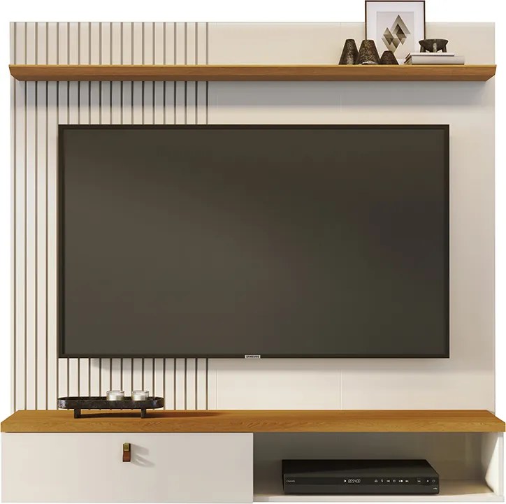Painel TV 55 Pol 141cm Bancada Suspensa para Sala Seluna Cinamomo/Off White M20 - D'Rossi