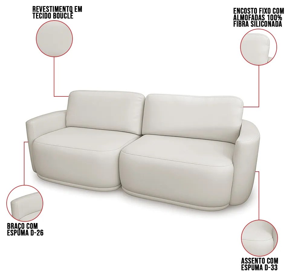 Sofá 2 Lugares Orgânico 194cm Modulado para Sala Brumma Bouclê  K01 - D'Rossi - Cinza claro