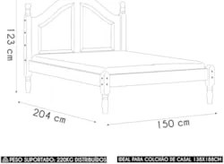 Cama Casal 140cm Com Cabeceira Pé Madeira Eduarda Café F07 - Mpozenat