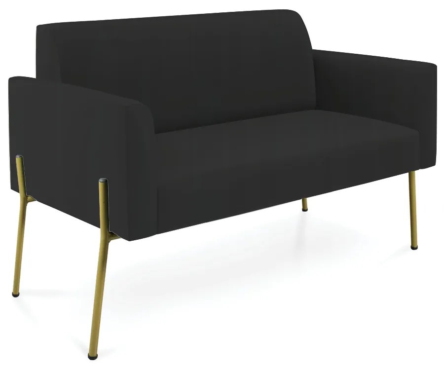 Sofá Namoradeira 2 Lugares Pé de Ferro Dourado Marisa Veludo - Preto