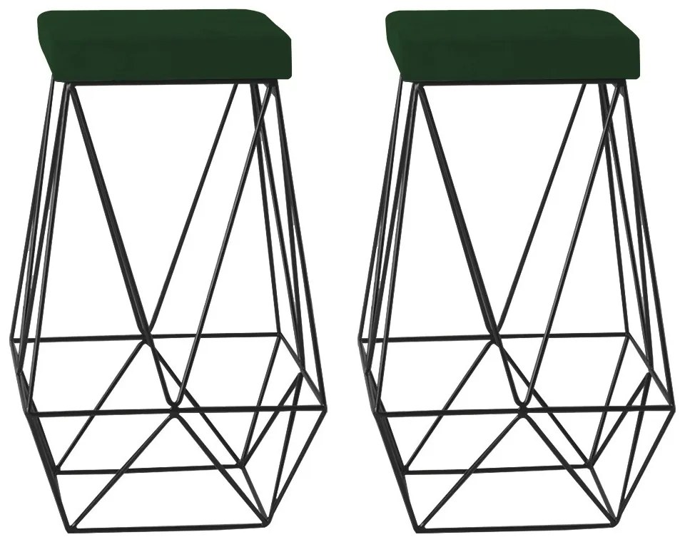 Kit 2 Banqueta Decorativa Kathy Base Preta Suede Verde G41 - Gran Belo