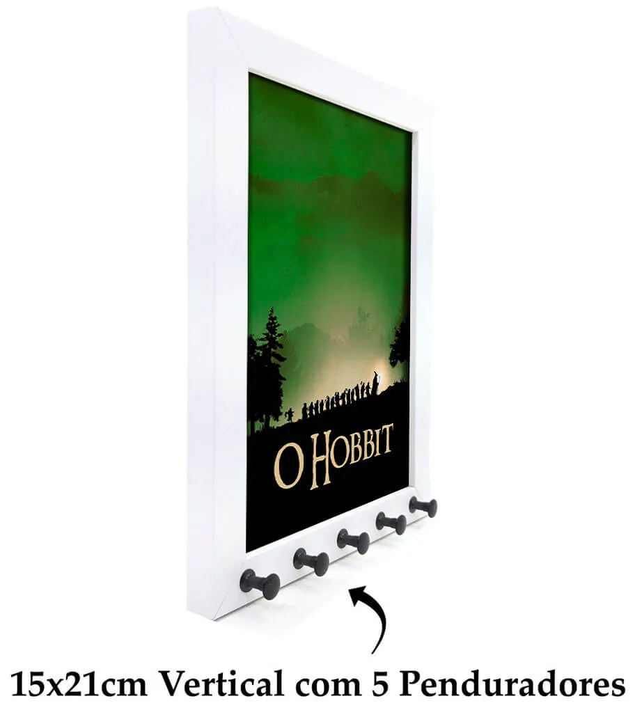 Porta Chaves Moldura 5 Ganchos O Hobbit Senhor dos Anéis - Branco