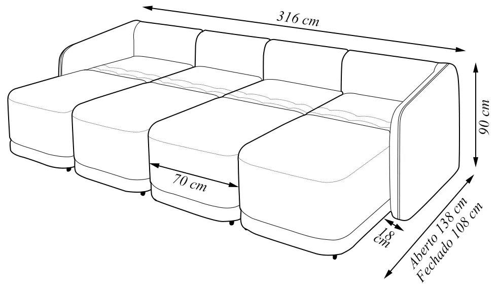 Sofá Cama Modulado Retrátil e Reclinável Decorativo Varsóvia 316cm Bouclê Bege G33 - Gran Belo
