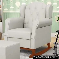 Poltrona de Amamentação Base Madeira Balanço Letícia Linho Off White -