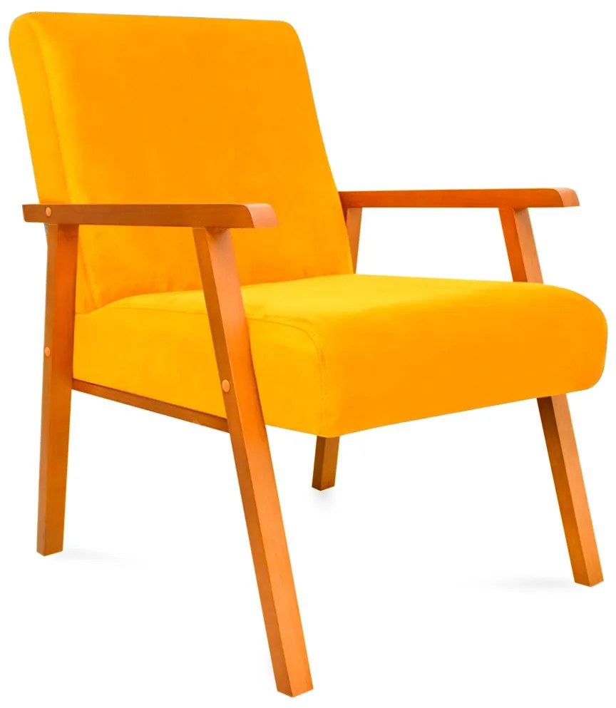 Kit 2 Poltronas Decorativas Alexa Braça de Madeira Suede Amarelo - Sheep Estofados