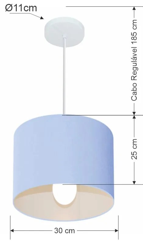 Lustre Pendente Cilíndrico Md-4113 Cúpula em Tecido 30x25cm Azul Bebê - Bivolt
