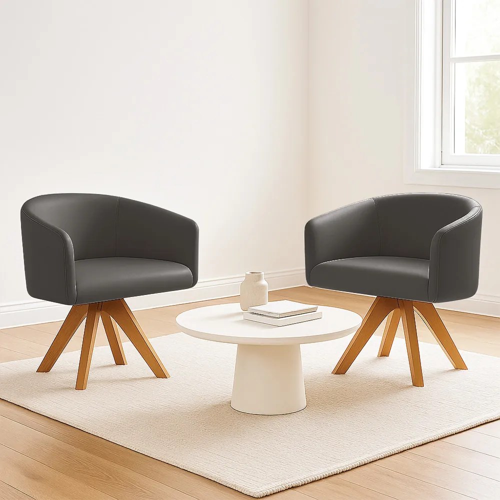 Poltrona Sala Base Giratória Madeira Kit 2 Arielle Sintético D03 - D'Rossi - Grafite