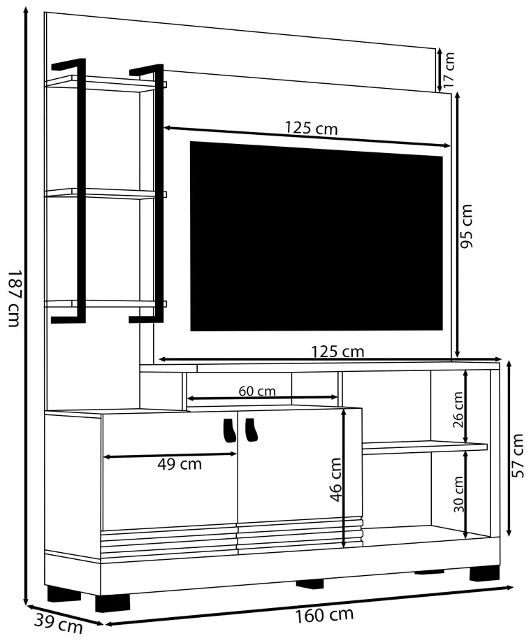 Home Decorativo Jatiuca MDP/MDF Ripado TV Até 50 Polegadas Amêndoa/Titânio G77 - Gran Belo