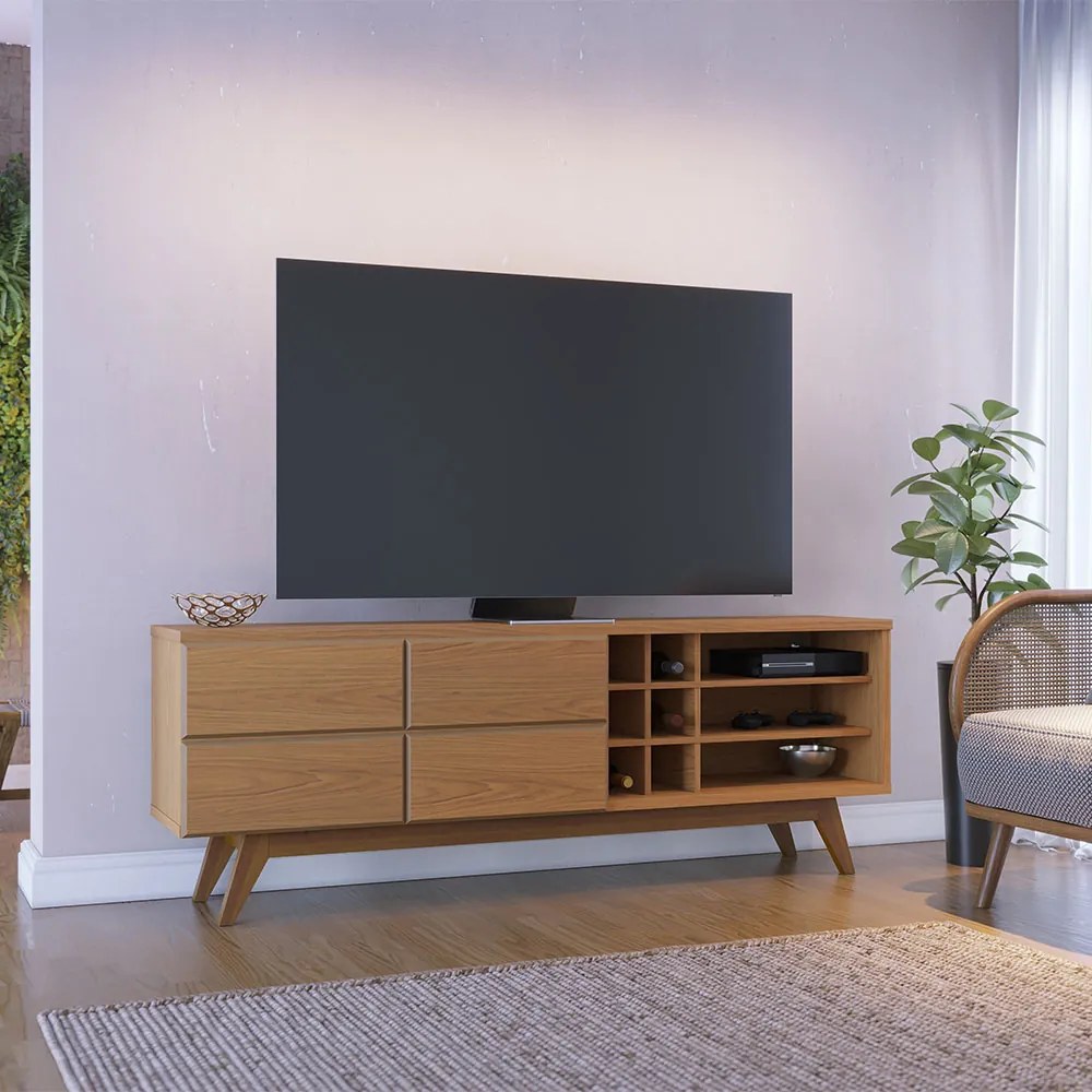 Rack para Sala Bancada de TV 70 Pol 180cm Cinthia C04 - D'Rossi - Preto Fosco e Noce Milano