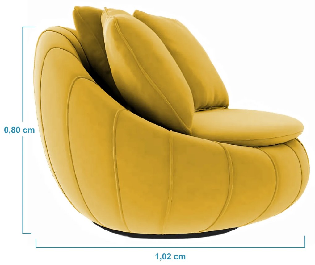 Poltrona Decorativa Redonda Giratória Glória Veludo Mostarda - Sheep Estofados - Veludo Mostarda