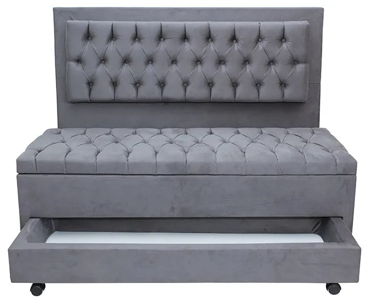 Cabeceira com Calçadeira Baú Casal 140cm Paris Capitonê Suede Cinza - Sheep Estofados - Cinza