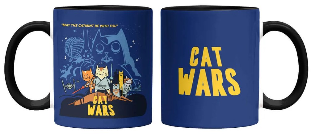 Caneca Cat Wars Azul com Alça Preta