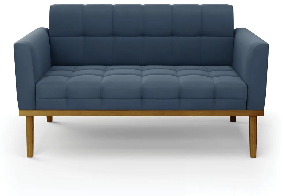 Sofá Namoradeira Base de Madeira Castanho Elisa Suede D03 - D?Rossi - Azul Marinho