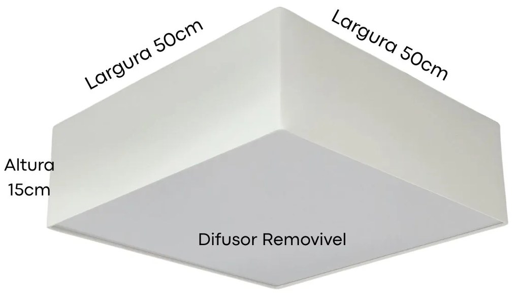Lustre Plafon Sobrepor Quadrado Vivare CQF5015BR Cúpula em Tecido Cor Branca 50x50x15cm