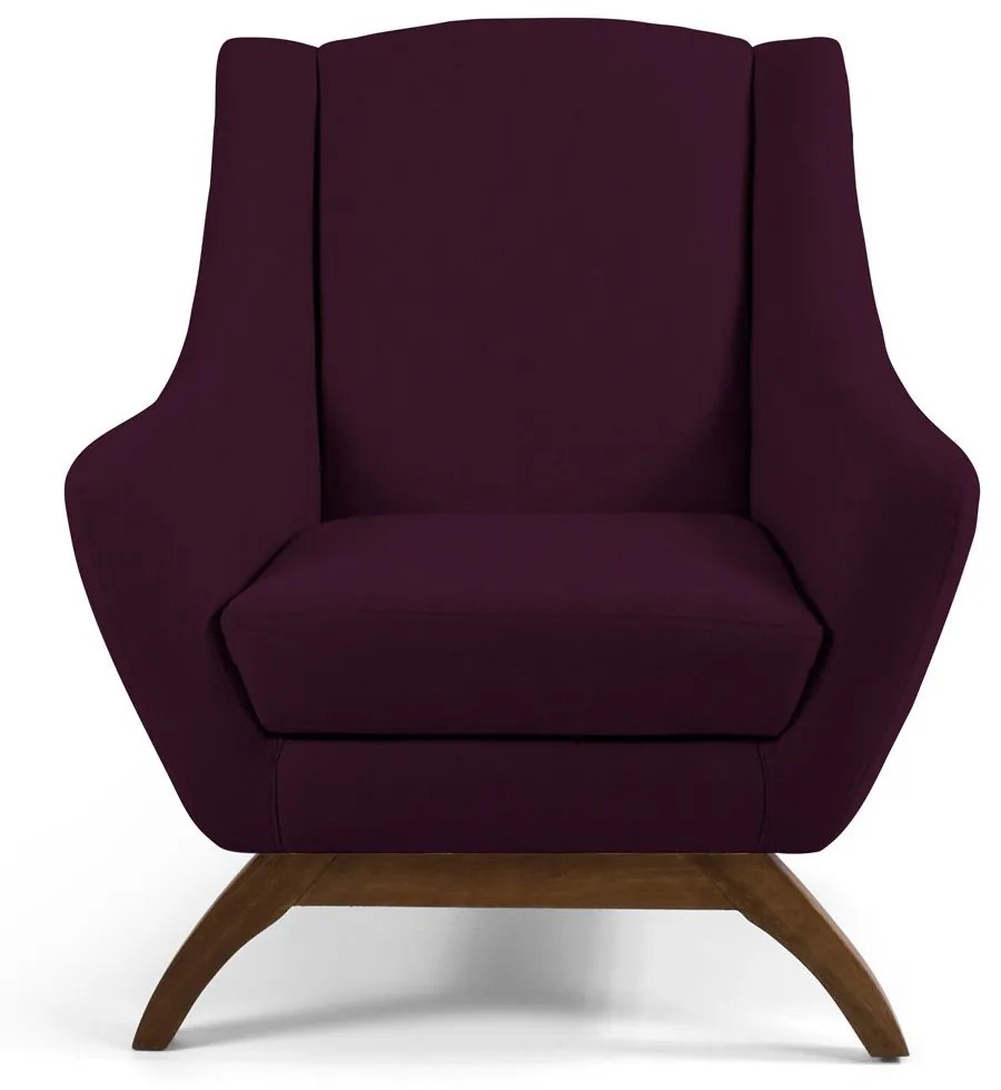 Poltrona Decorativa Sala de Estar Base de Madeira Naomi Veludo Roxo Grape G15 - Gran Belo
