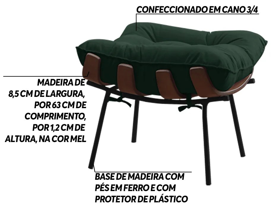 Kit 2 Puffs Decorativos Sala de Estar Abel Base de Madeira Preto Suede Verde G41 - Gran Belo