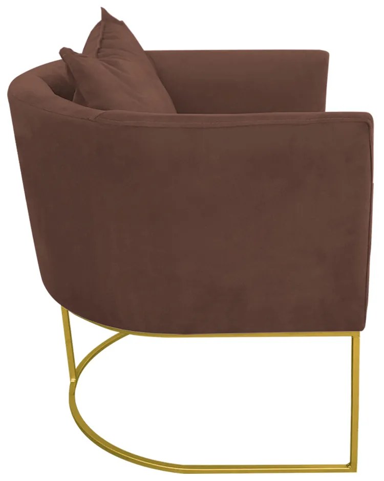 Kit 02 Poltronas Paola Suede Base Metálica Dourado D03 - D'Rossi  - Marrom