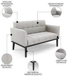 Sofá Namoradeira e 2 Poltronas Base Madeira Preto Ana Veludo Cinza - I