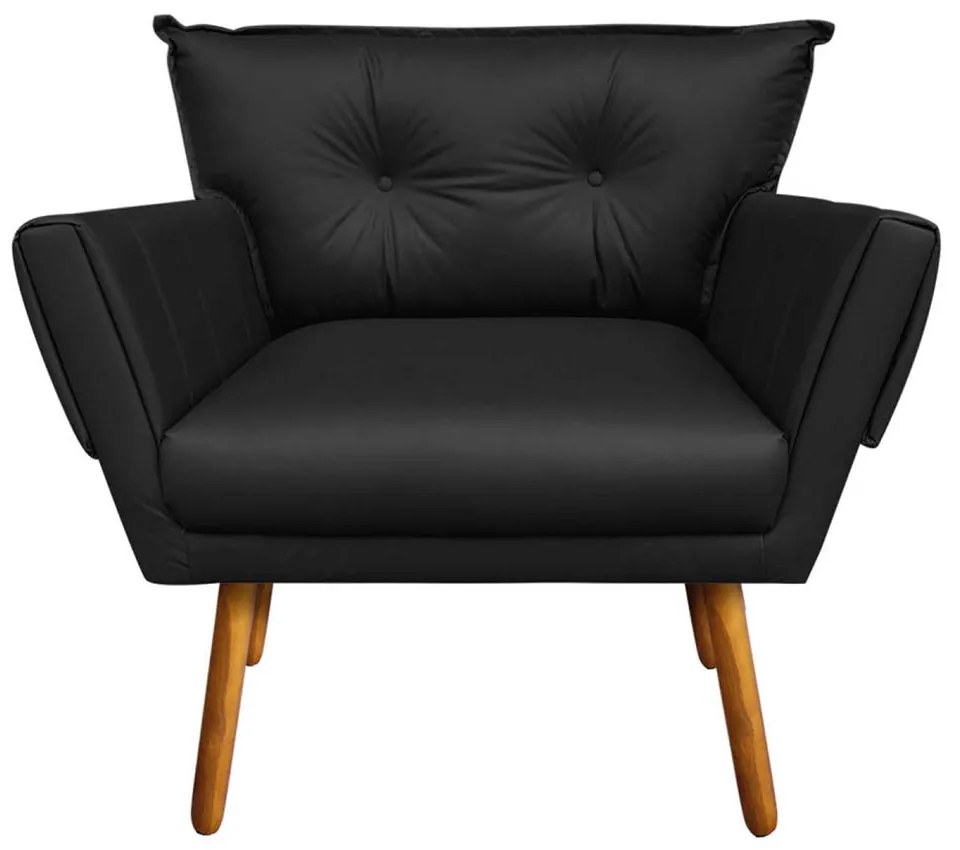 Kit 01 Namoradeira e 02 Poltronas Anitta Corino Pés Palito Castanho D03 - D'Rossi - Preto