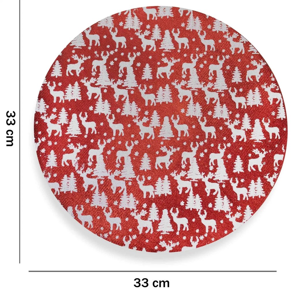 Jogo Americano Redondo de Natal 1 Unidade Tecido 33cm Estampa Renas F04 - D'Rossi