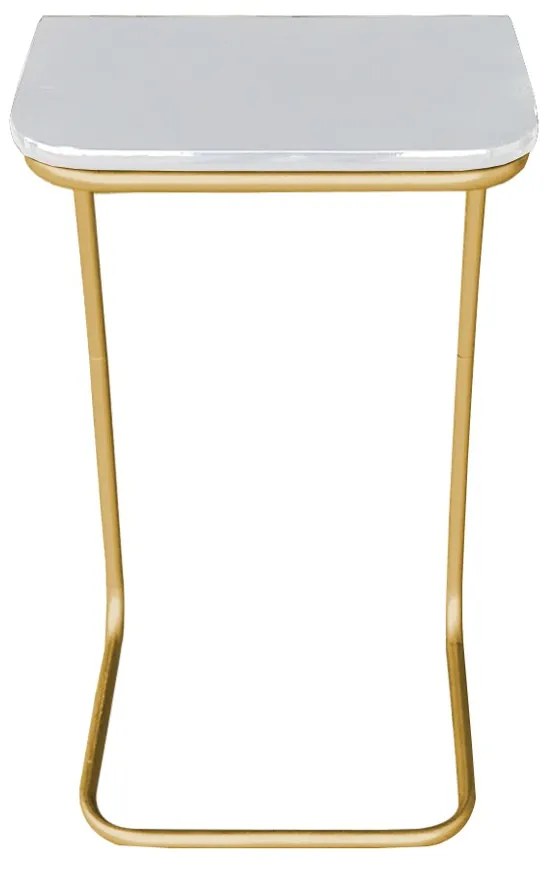 Kit 02 Mesas Lateral Tampo Branco Multiuso para Sofá Base Metálica - D'Rosi - Dourado