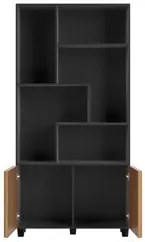 Estante Livreiro 2 Portas Ripadas Nessie D01 Preto Fosco/Freijó - Mpoz