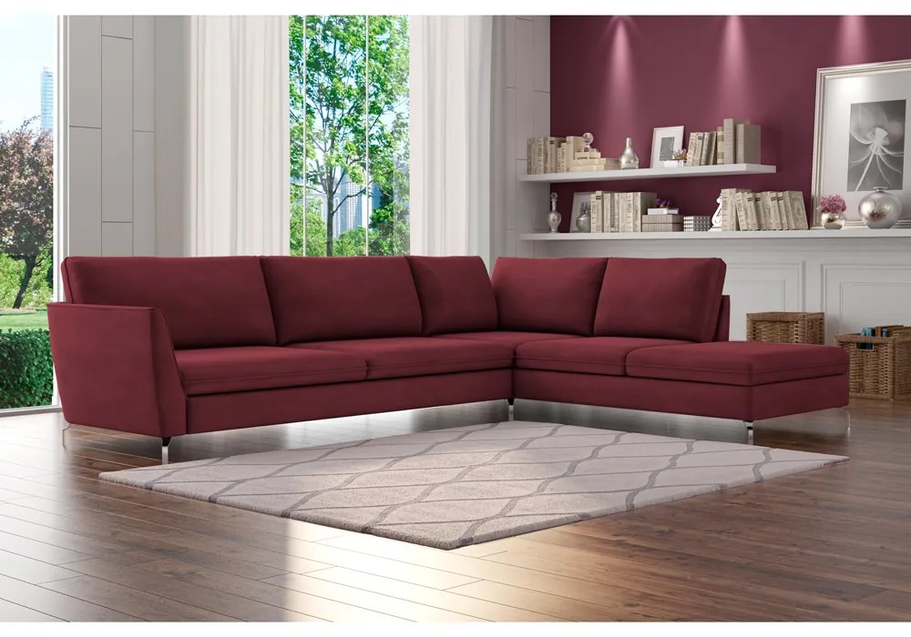 Sofá de Canto Chaise Direito 287 cm Olívia Suede Bordô G52 - Gran Belo