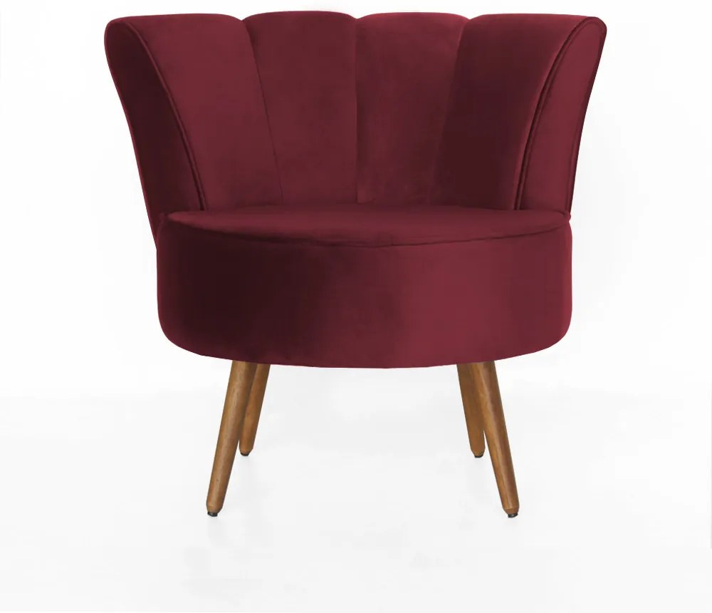 Poltrona Pérola Decorativa Pés Palito Veludo Bordô