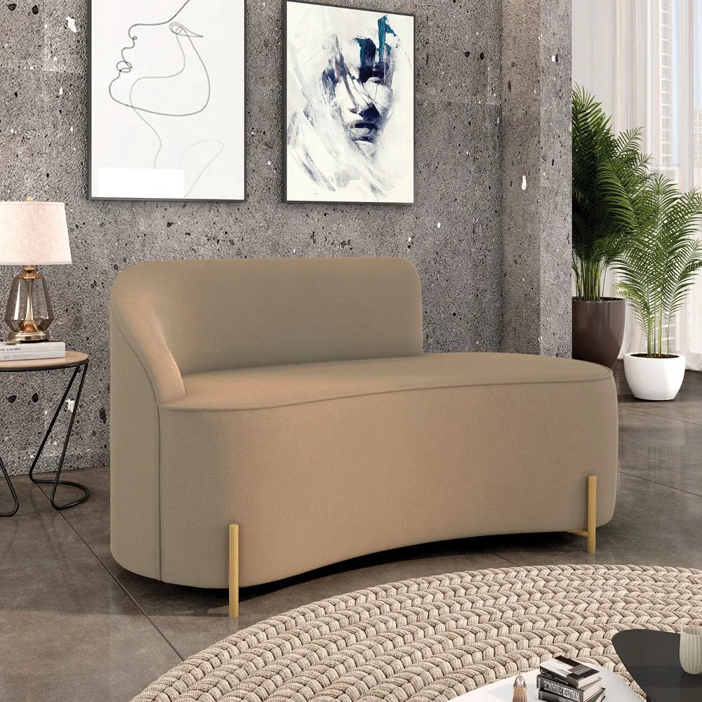 Sofá 2 Lugares Orgânico 140cm Pé Dourado Morgan Suede D03 - D'Rossi - Marrom Rato