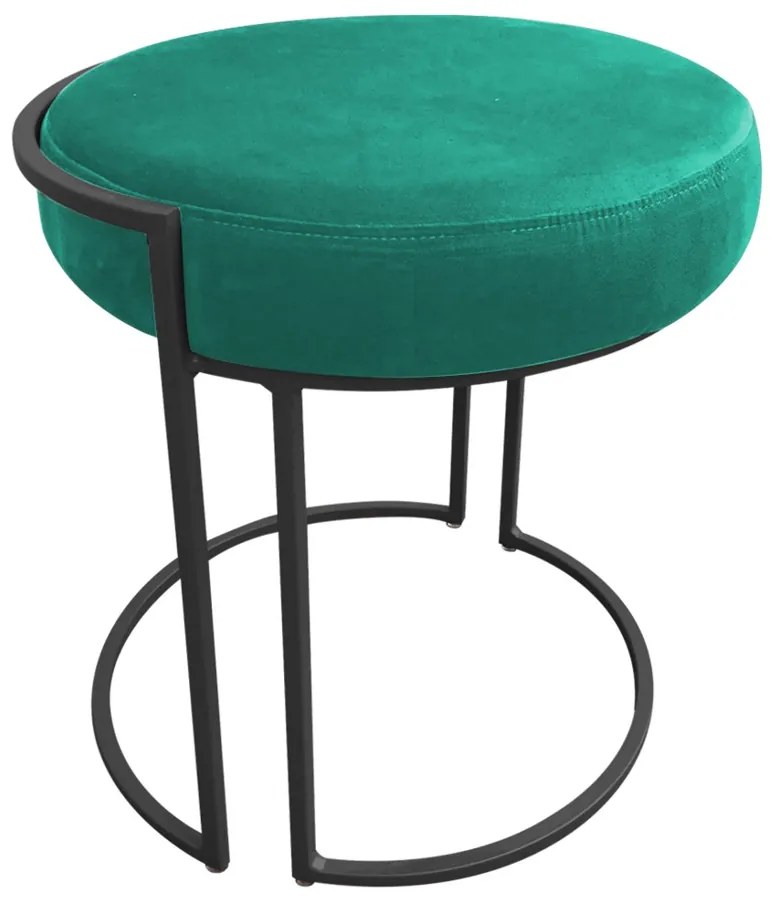 Puff Redondo Base Industrial Preto Kit 2 Love Suede - Verde Turquesa