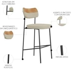 Banqueta Alta Bar Estofada Kit 6 Milli Linho Caramelo/Areia A14 - Mpoz