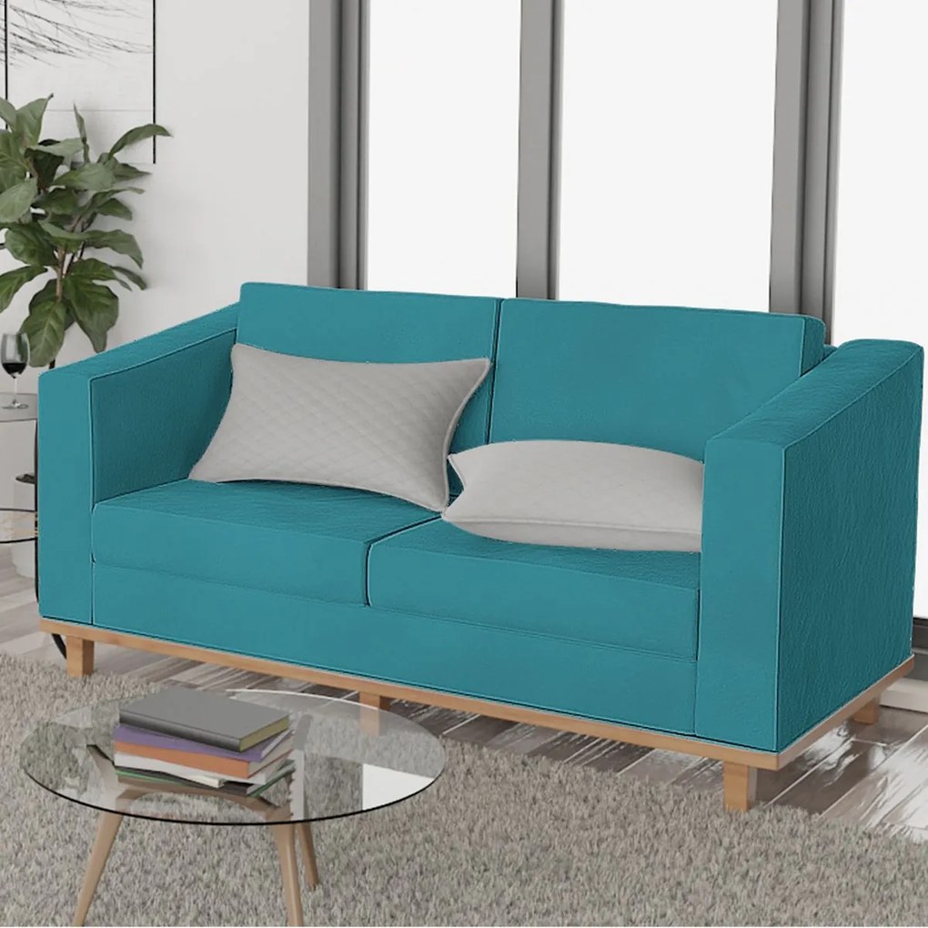 Kit Sofá 2 Lugares e 2 Poltronas Europa Suede Azul Turquesa ADJ Decor