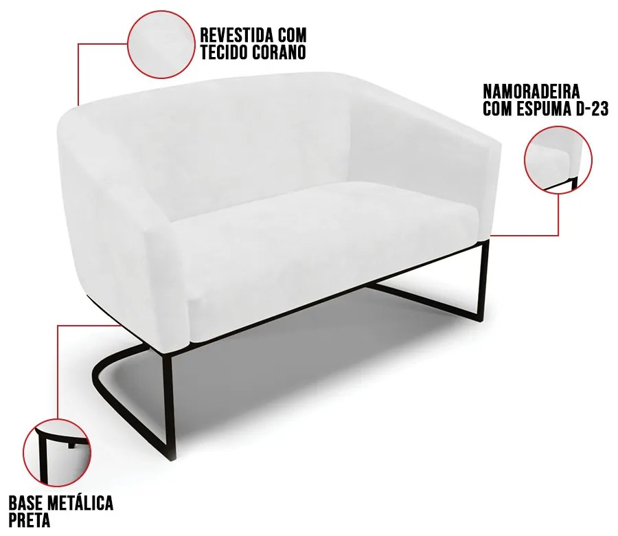 Sofá 2 Lugares Namoradeira Industrial Preto Stella Sintético PU Branco D03 - D'Rossi