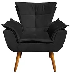 Kit 2 Poltronas Decorativas Pés Palito com Puff Opla Suede Preto - Ibi