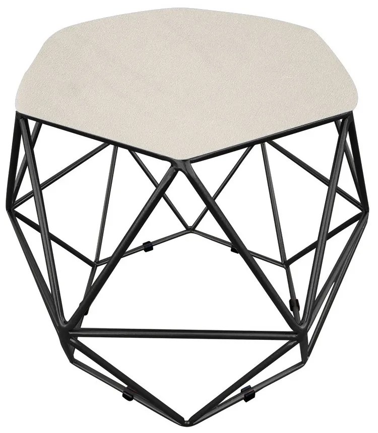 Puff Aramado Hexágono Decorativo Industrial Preto com Suede D03 - D'Rossi - Bege
