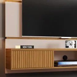 Painel Bancada Suspensa Para TV Até 65 Pol. 2 Portas Âmbar Off White/C