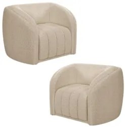 Kit 2 Poltronas Decorativa para Sala 112cm Meris Z32 Boucle Bege - Mpo