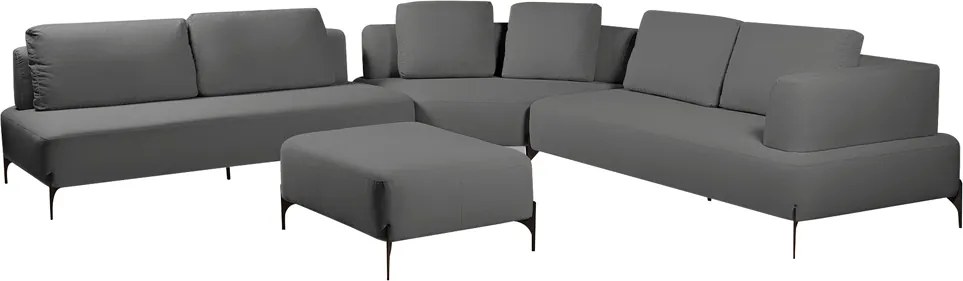Sofá Modulado Sala de Estar 615cm Marino de Canto Pés de Ferro com Almofadas Linho Chumbo G92 - Gran Belo