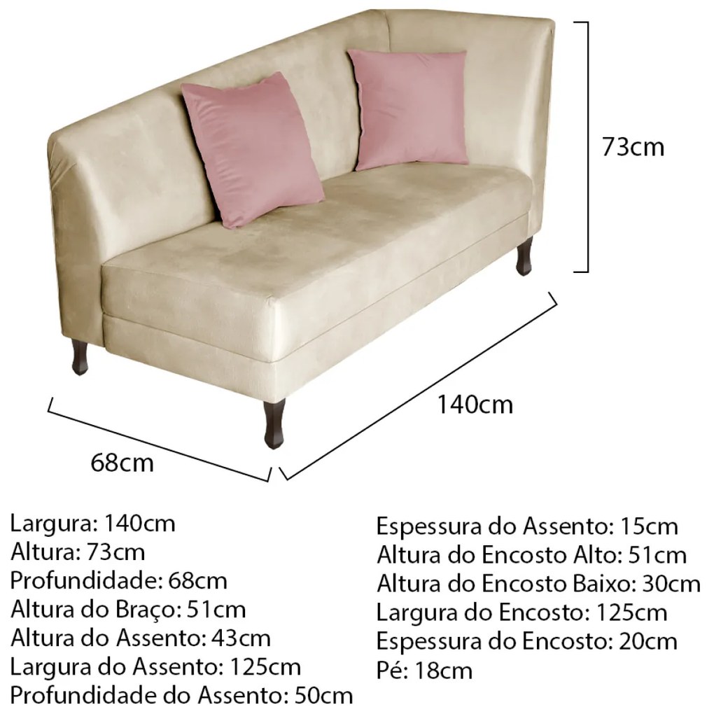 Recamier Heitor 140cm com Almofada Lado Esquerdo Sintético