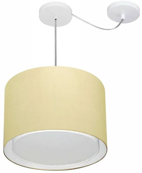 Lustre Pendente Cilíndrico Com Desvio de Centro Vivare Md-4312 Cúpula em Tecido 40x30cm - Bivolt