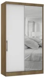 Guarda Roupa Solteiro 135cm 2 Portas e Espelho Delphi Avelã/Branco L01