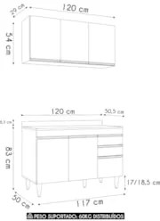 Armário Cozinha e Balcão Com Tampo 120cm Michigan Castanho - Lumil